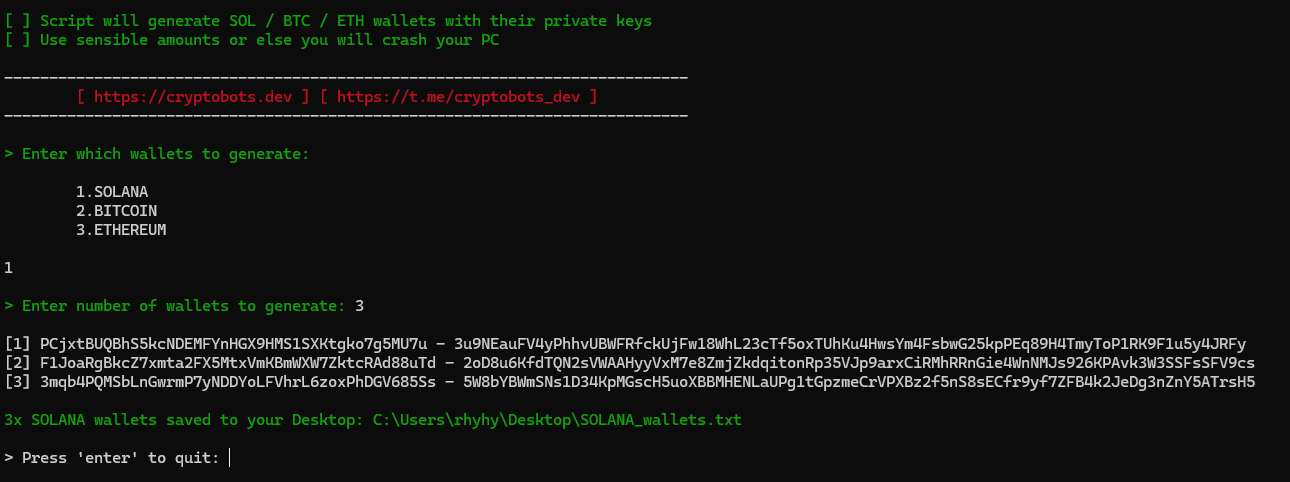 Generate Crypto Wallets for Solana, Bitcoin & Ethereum [ FREE ]